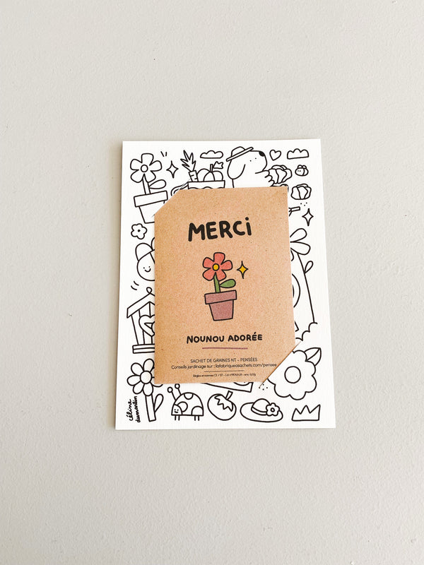 Carte à colorier et à semer - Merci Nounou